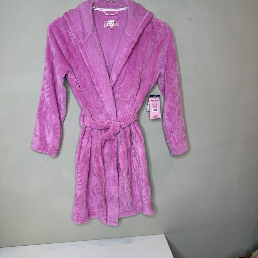 JUICY COUTURE Logo Pink Hooded Fleece Robe Size 10/12